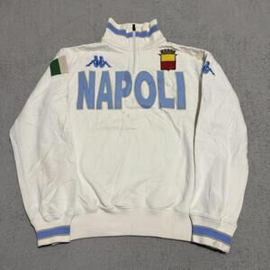 Vintage Kappa Napoli Quarter Zip Pullover Sweatshirt White Large Italy Patch Men